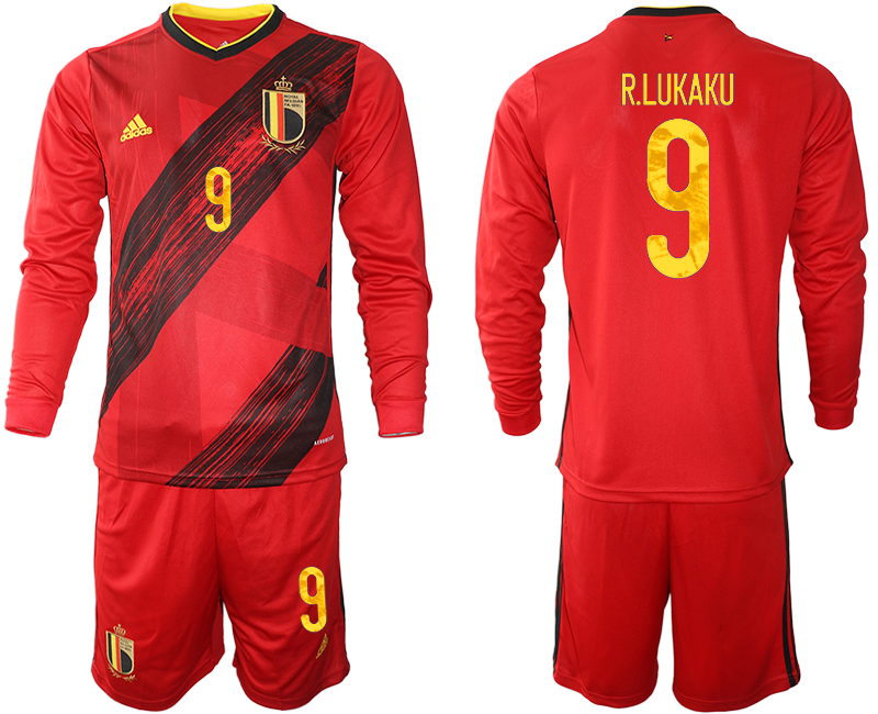 Men 2021 European Cup Belgium home Long sleeve #9 soccer jerseys->youth soccer jersey->Youth Jersey